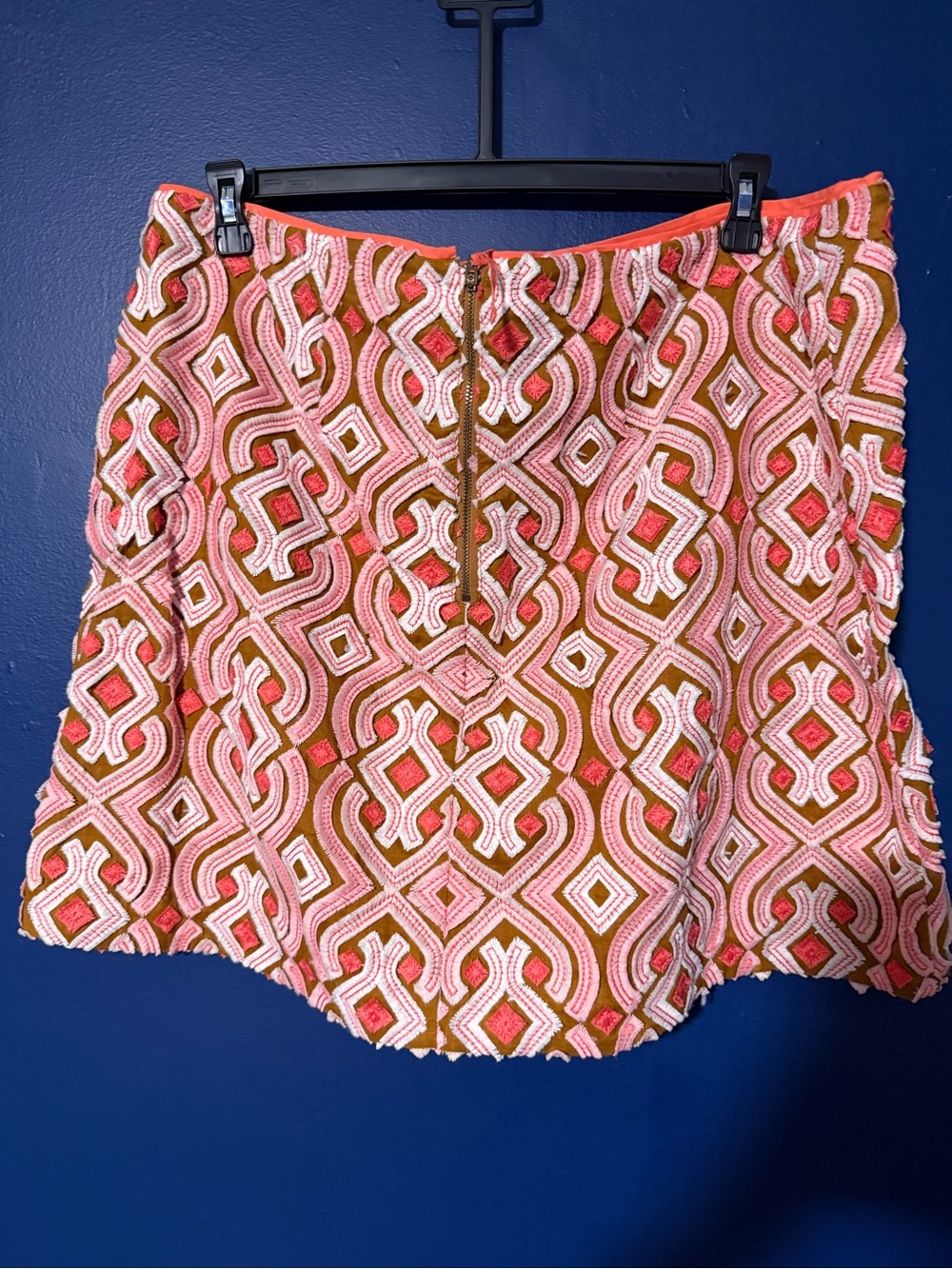 Anthropologie Pink & Olive Embroidered Circle Skirt